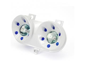 Doppeloptik Scheinwerfer Weiß / Blau Booster BW´s