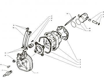 Explosionszeichnung 50ccm Ersatz Zylinder Minarelli liegend LC
