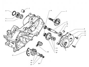 Explosionszeichnung Getriebe Minarelli liegend