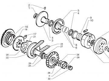 Explosionszeichnung Variomatik Minarelli liegend / stehend