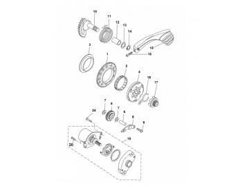 Explosionszeichnung Anlasser & Kickstarter Minarelli liegend